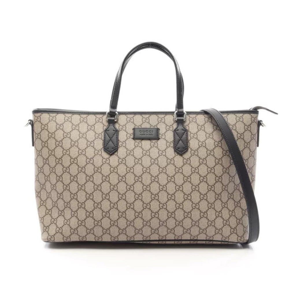 Gucci GG Supreme Tote Bag Canvas Leather Beige Cream Brown Black
